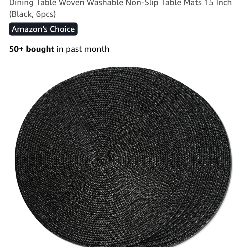 Funwheat Black Woven Placemat-Set of 6